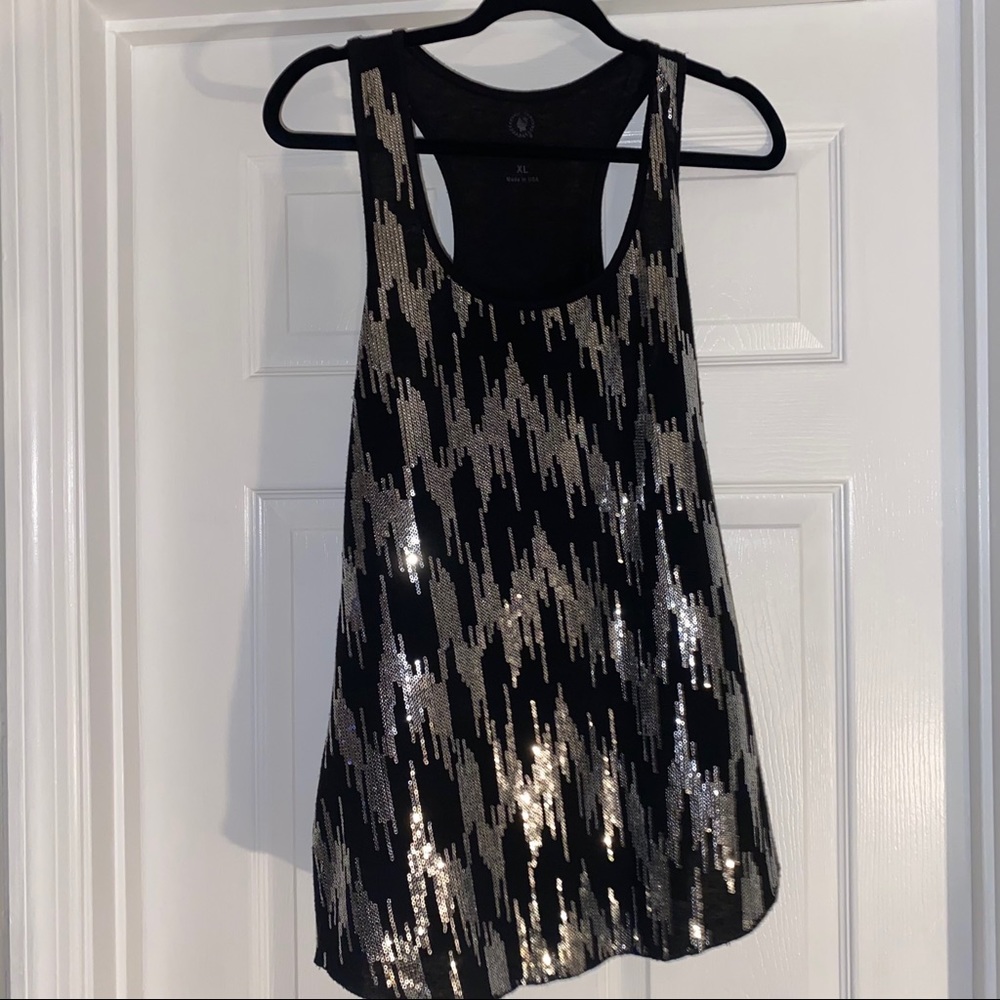 Black & Glitter Silver Tank Top